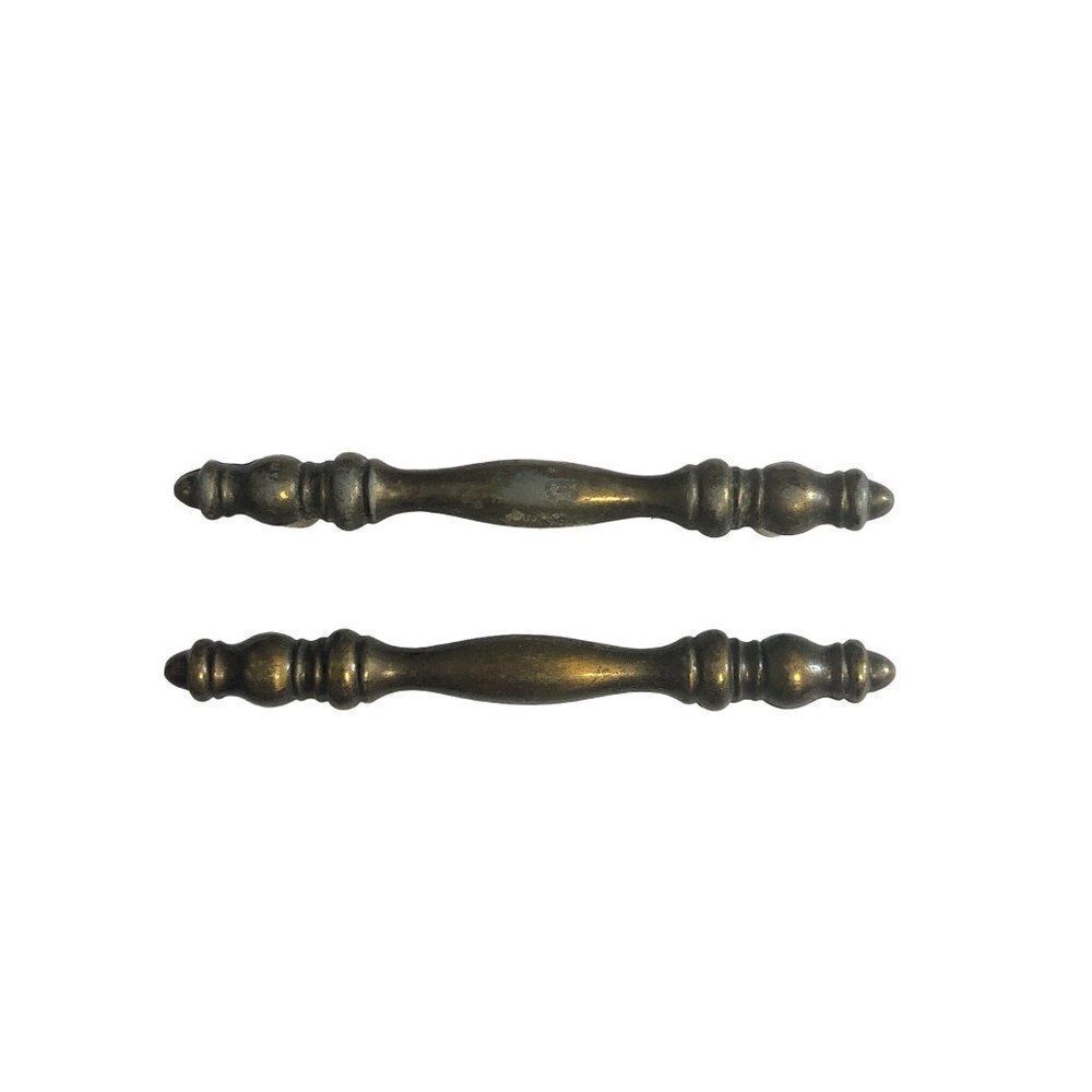 Set of 2 Vintage Solid Brass Cabinet Handle Drawer Pull Hardware